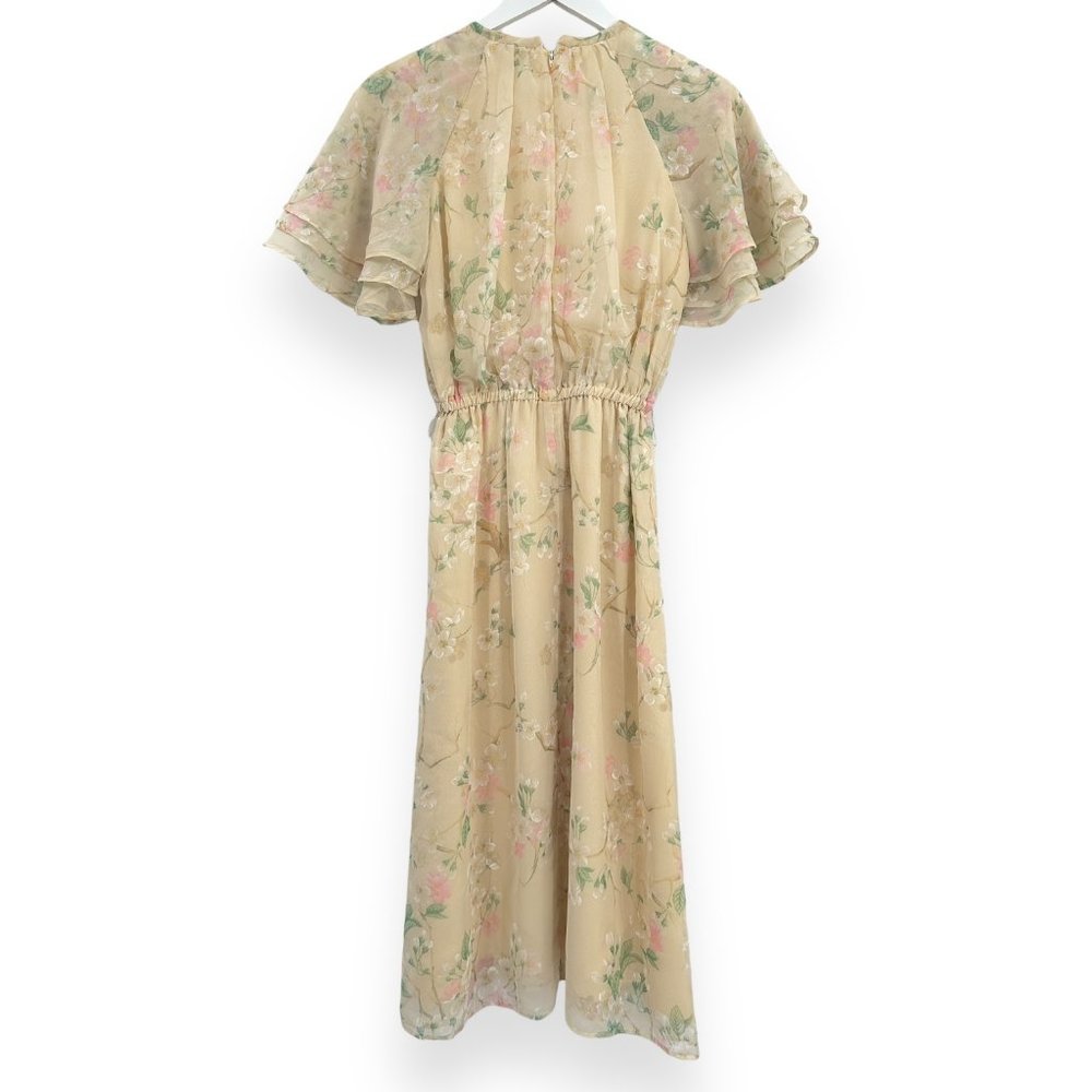 Vintage Verona Cream Yellow Floral Midi Short Sleeve Dress sz 8 - Picture 2 of 5